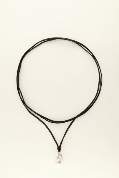 Black cord necklace with  faux pearl