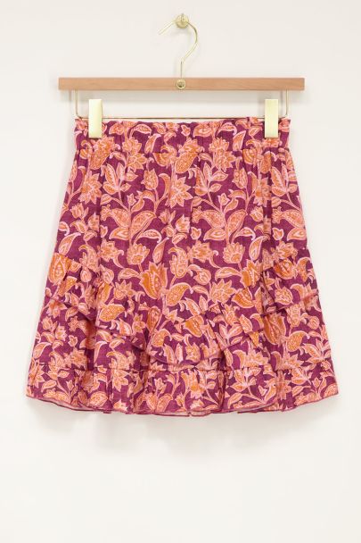 Purple floral print skirt with ruffles