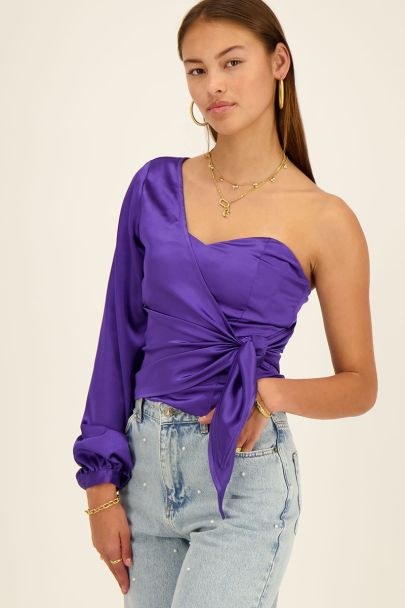 Purple one-shoulder corset top satin
