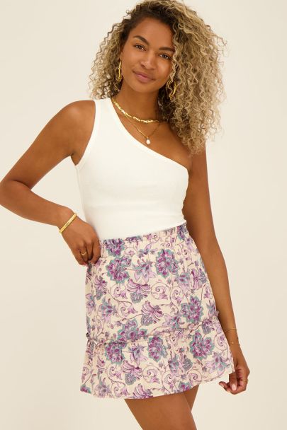 paarse rok met ruches in paisley print