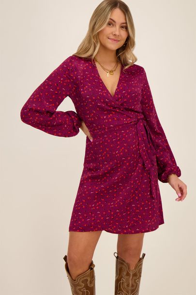 Purple satin-look dress with floral print