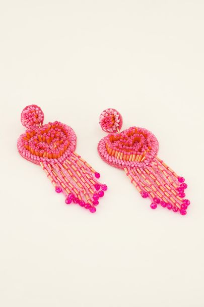 Paarse statement oorhangers met hart 
