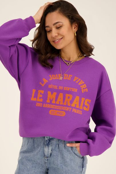 Sweat à capuche violet "La joie de vivre"