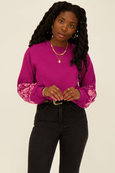 Purple sweater with embroidered sleeves