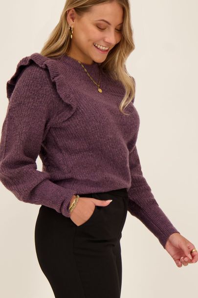Purple sweater with ruffled shoulder
