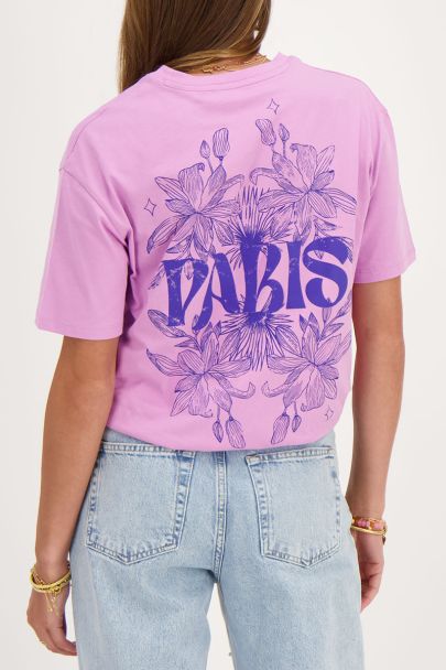 Paars T-shirt Paris met bloemen
