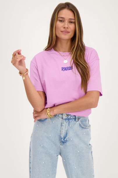 T-shirt Paris violet fleuri 
