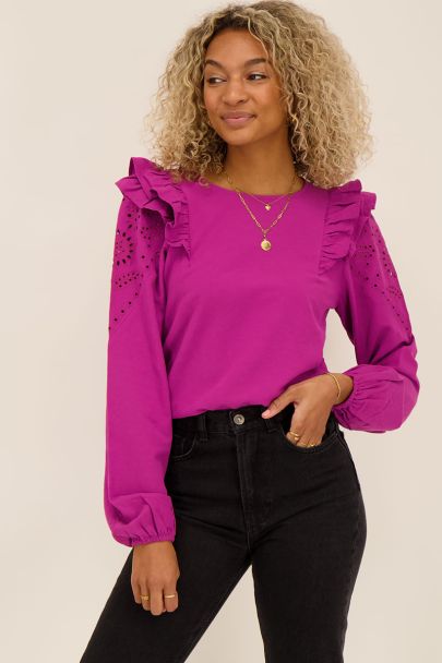 Purple embroidered top with ruffles
