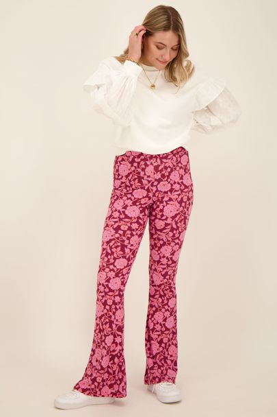 Legging flare rose à imprimé floral