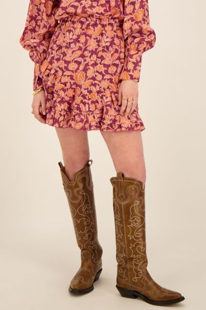 Purple floral print skirt with ruffles