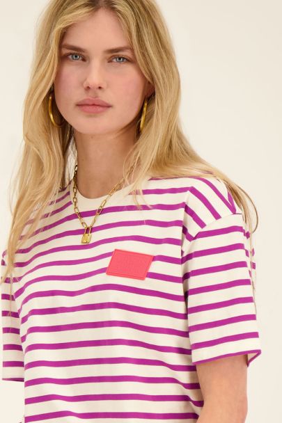 Purple striped T-shirt with patch