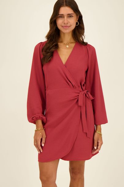 Robe portefeuille rouge à manches courtes