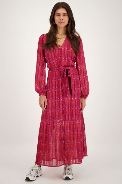 Rode maxi dress met aztec print