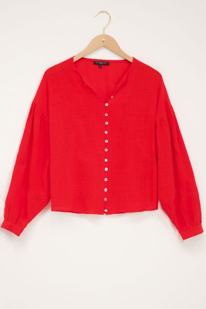Red linen look blouse