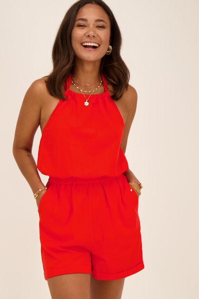 Red halterneck playsuit