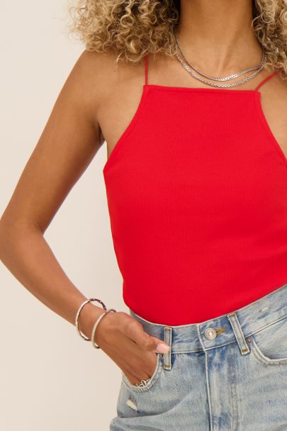 Red high neck cami top 