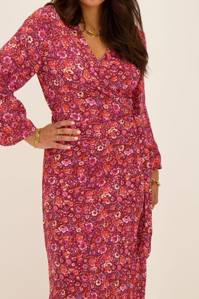 Rode midi jurk met bloemenprint