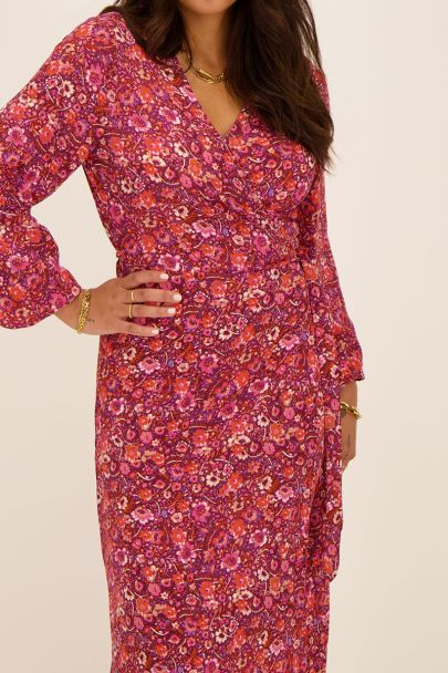 Robe midi rouge à motif floral