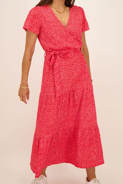 Robe midi rouge plissée à imprimé