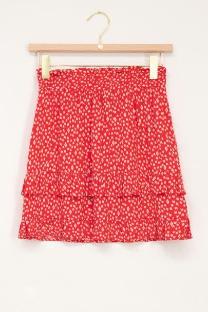 Red speckle print ruffle skirt