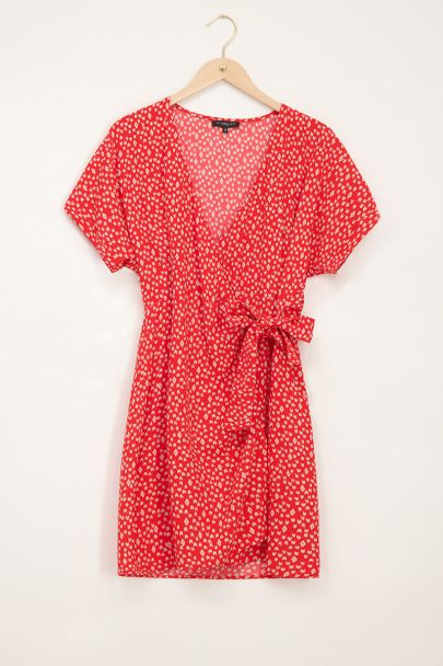 Red speckle print wrap dress