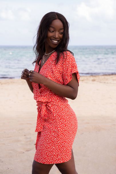 Robe portefeuille rouge avec imprimé fantaisie