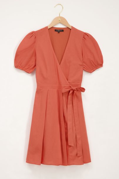 Rust puff sleeved wrap dress