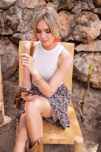 Beige skirt with orange flower 