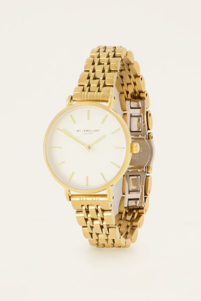 Rond horloge met schakels & witte wijzerplaat | My Jewellery