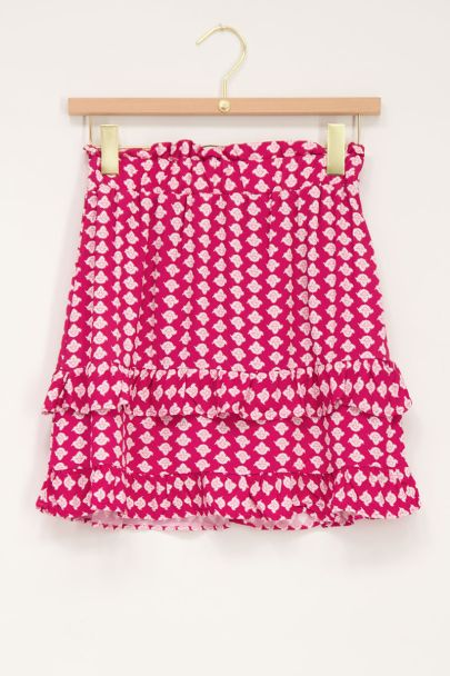 Red bohemian print ruffle skirt
