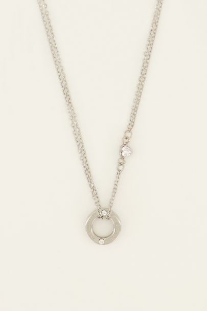 Ketting met ronde bedel & strass hartje