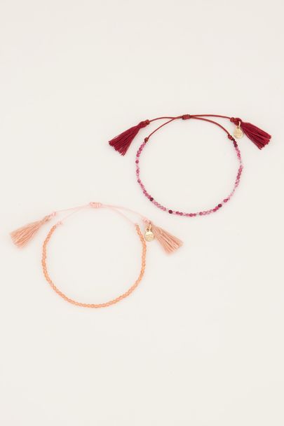 Pink & orange gemstone bracelet set