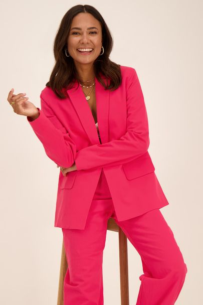 Roze blazer met linnen look