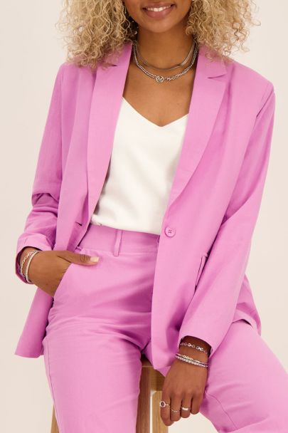 Roze blazer met linnen look