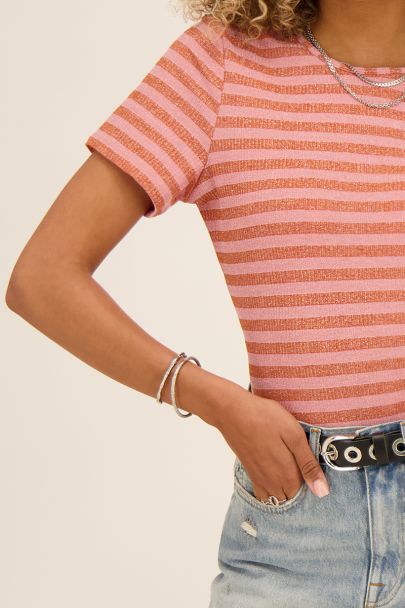 Pink striped top with glitter