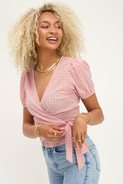 Pink woven wrap top