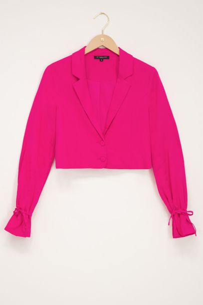 Roze linnen look blazer cropped