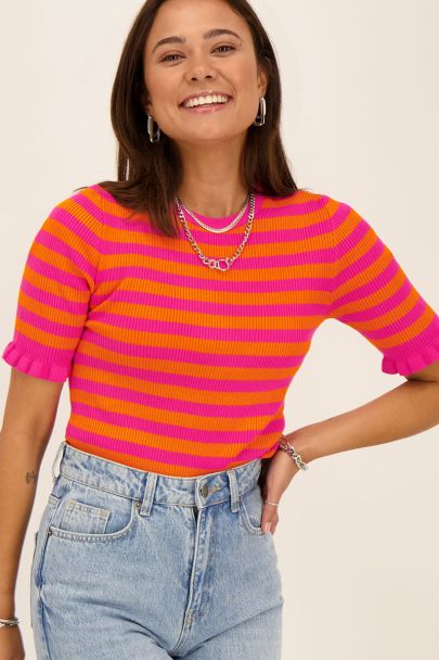 Pink and orange striped ribbed top