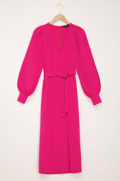 Pink midi split dress with belt 