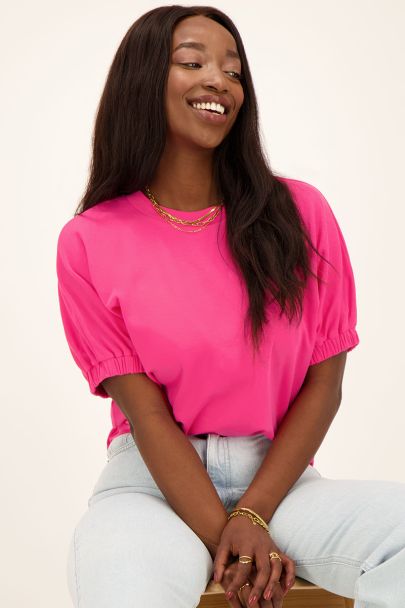 Roze oversized shirt met elastische mouwen