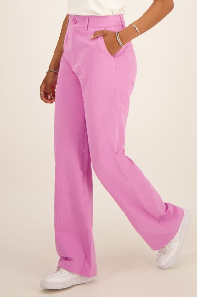Pink linen look trousers