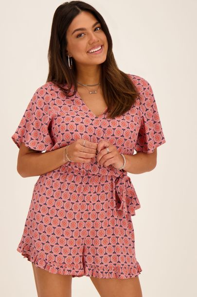 Combishort rose à motif aztèque