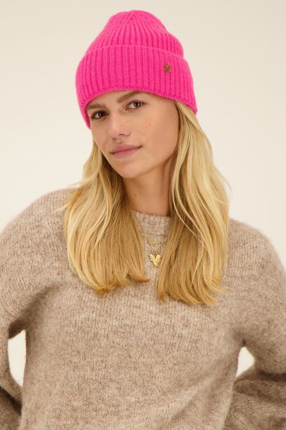 Pink ribbed beanie