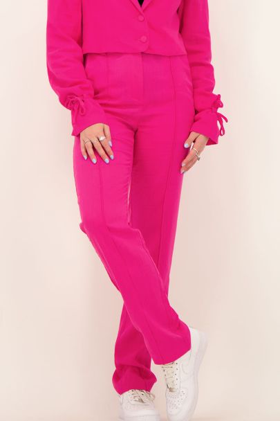 Rosa weit geschnittene Hose im Leinenlook