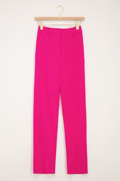 Roze wijdvallende pantalon linnen look