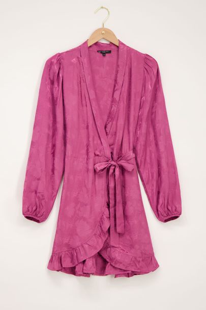 Roze wikkeljurk jacquard 