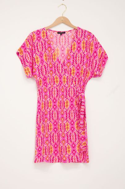 Pink Ikat print wrap dress 