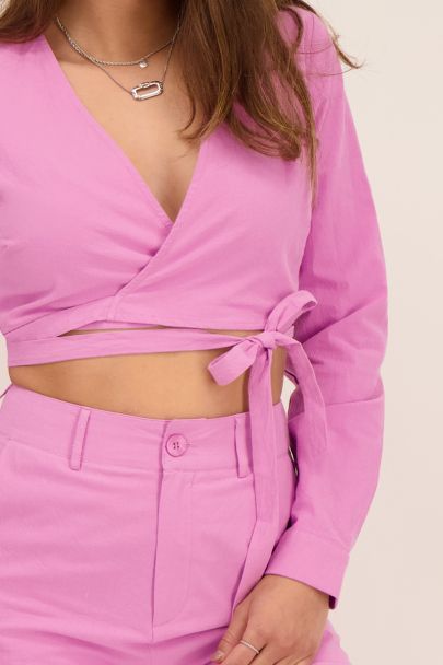Roze wikkeltop linnen look