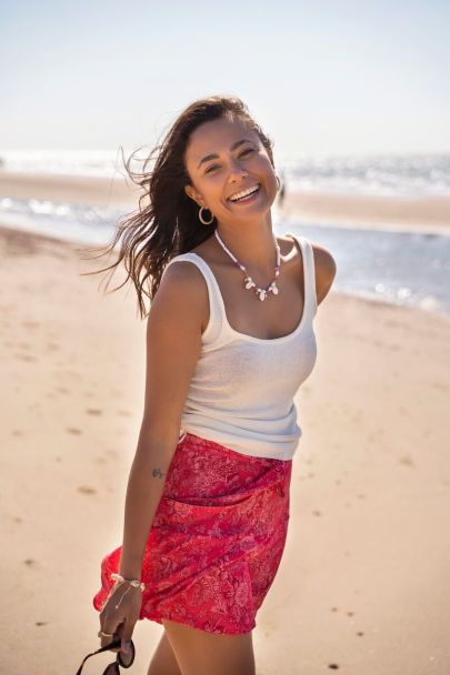 Roze bloemenprint skort met ceintuur