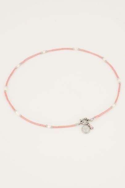 Roze kralen ketting met slotje & bedels